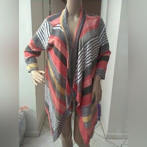 FLAMINGO Vibrant Striped Open Front Cardigan SZ. LG  LIGHT THIN GREAT COLORS
